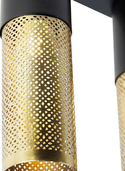 Plafoniera industriale nera con oro oblunga 3 luci - Raspi