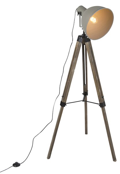 Lampada da terra treppiede in legno paralume grigio incl lampadina smart E27 A60 - LAOS