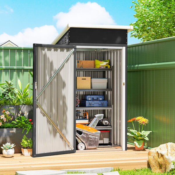 Outsunny Casetta da Giardino in Acciaio con Prese d'Aria e Porta Bloccabile, 107.5x91x185 cm, Grigio Scuro | Aosom Italy