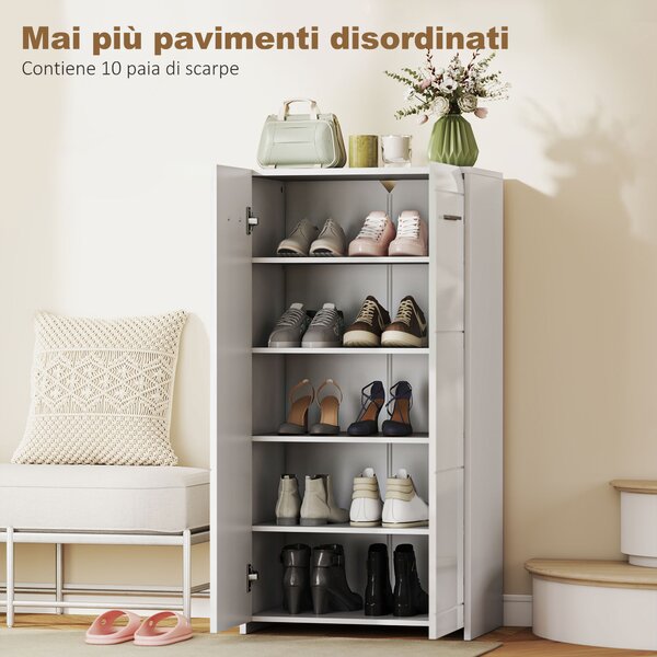 HOMCOM Scarpiera Ingresso Armadio Moderno 5 Ripiani Regolabili 55x36x108 cm Bianco | Aosom Italy