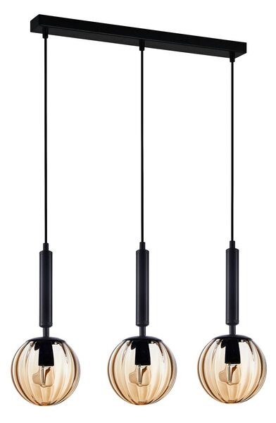 Lampadario Ravena nero e miele 3xE27x40W in vetro, dimensioni: 148x47,5x15 cm, IP20, Italux