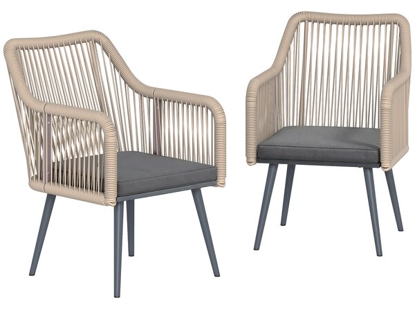 Outsunny Set 2 Sedie da Giardino con Cuscini e Braccioli, in Acciaio e Rattan PE, 54x65x80 cm, Grigio Scuro | Aosom Italy