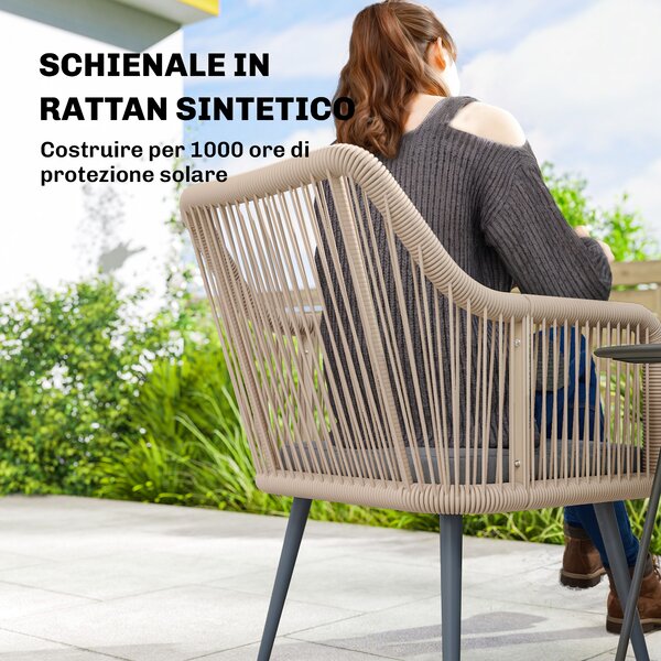 Outsunny Set 2 Sedie da Giardino con Cuscini e Braccioli, in Acciaio e Rattan PE, 54x65x80 cm, Grigio Scuro | Aosom Italy