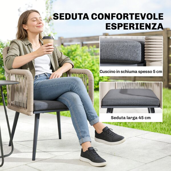 Outsunny Set 2 Sedie da Giardino con Cuscini e Braccioli, in Acciaio e Rattan PE, 54x65x80 cm, Grigio Scuro | Aosom Italy