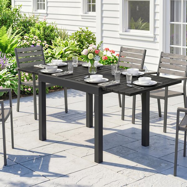 Outsunny Tavolo da Giardino Allungabile per 4-6 Persone con Piano a Doghe, in Alluminio, 80/160x80x75 cm, Nero | Aosom Italy