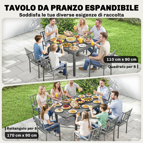 Outsunny Tavolo Estensibile Giardino 6-8 Persone, Esterno 110-170 cm, Grigio | Aosom Italy
