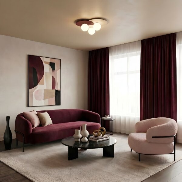 Plafoniera FLAT 3xE27/15W/230V 55x60 cm beige/crema/bordeaux