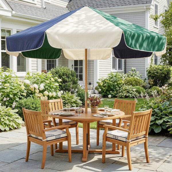 Outsunny Ombrellone da Giardino con Telaio Effetto Legno, Tettuccio a Blocchi di Colore con 8 Stecche, UV 30+ | Aosom Italy
