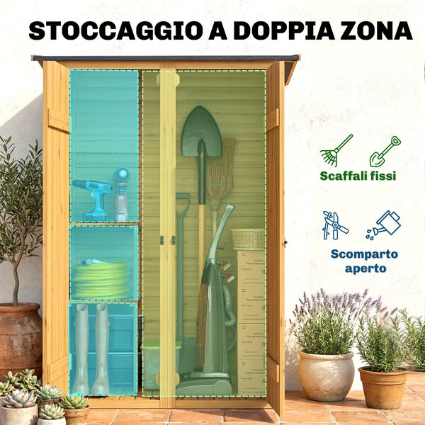 Outsunny Capanno Legno Marrone, Ripostiglio Attrezzi con 2 Ripiani | Aosom Italy