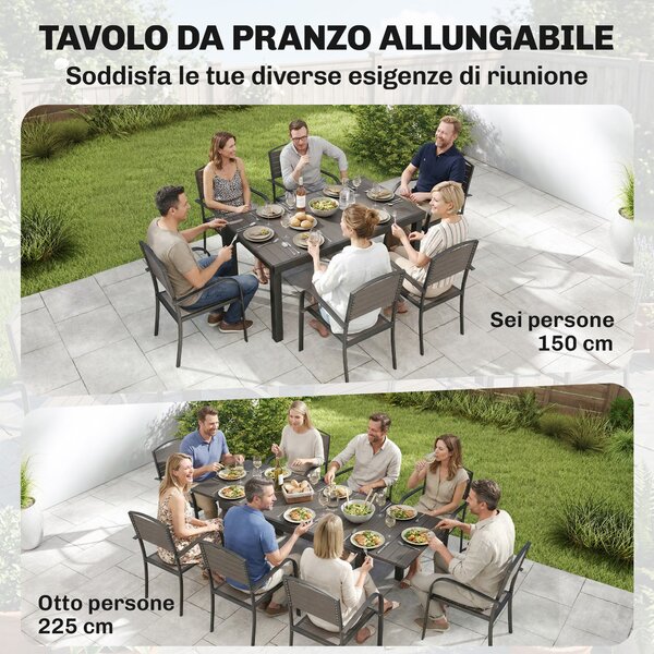 Outsunny Set Pranzo Estensibile Esterni 9 Pezzi, Tavolo Alluminio, 8 Sedie, Grigio | Aosom Italy