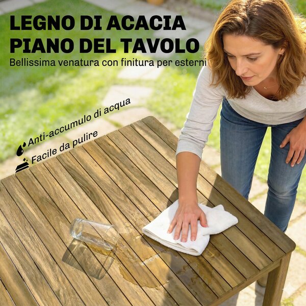 Outsunny Set da Pranzo da Giardino 5 Pezzi, Tavolo e Sedie per 4 Persone, Teak | Aosom Italy