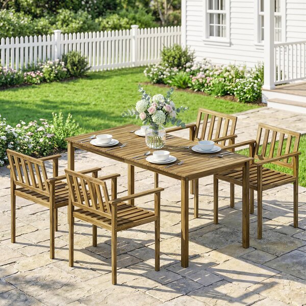 Outsunny Set da Pranzo da Giardino 5 Pezzi, Tavolo e Sedie per 4 Persone, Teak | Aosom Italy
