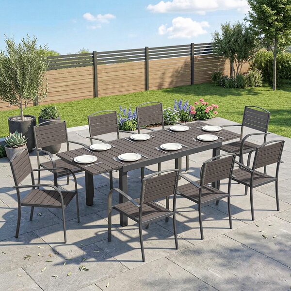 Outsunny Set Pranzo Estensibile Esterni 9 Pezzi, Tavolo Alluminio, 8 Sedie, Grigio | Aosom Italy