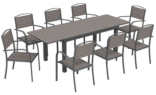 Outsunny Set Pranzo Estensibile Esterni 9 Pezzi, Tavolo Alluminio, 8 Sedie, Grigio | Aosom Italy