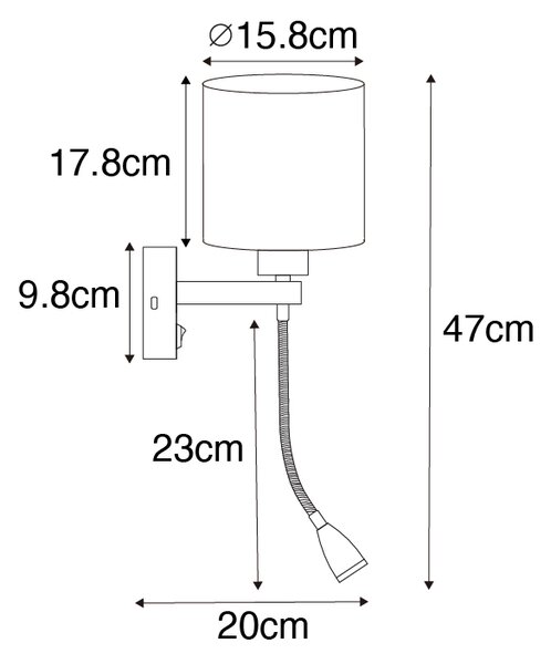 Applique nera con braccio flessibile e paralume dorato 15 cm - Brescia