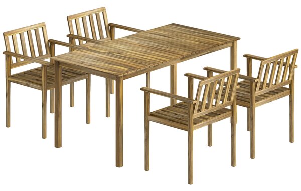 Outsunny Set da Pranzo da Giardino 5 Pezzi, Tavolo e Sedie per 4 Persone, Teak | Aosom Italy