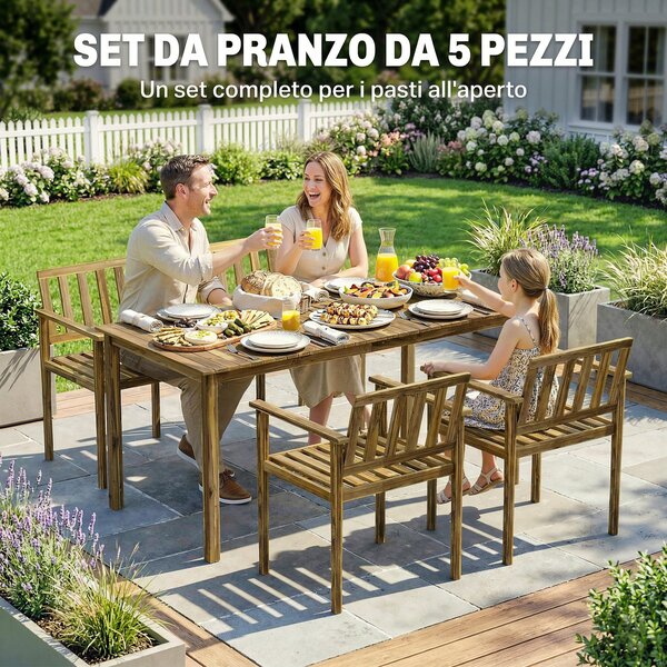 Outsunny Set da Pranzo da Giardino 5 Pezzi, Tavolo e Sedie per 4 Persone, Teak | Aosom Italy