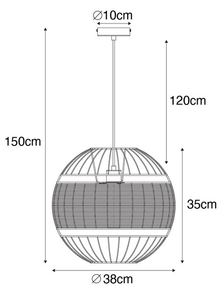 Lampada a sospensione orientale nera con rattan 38 cm - Emir