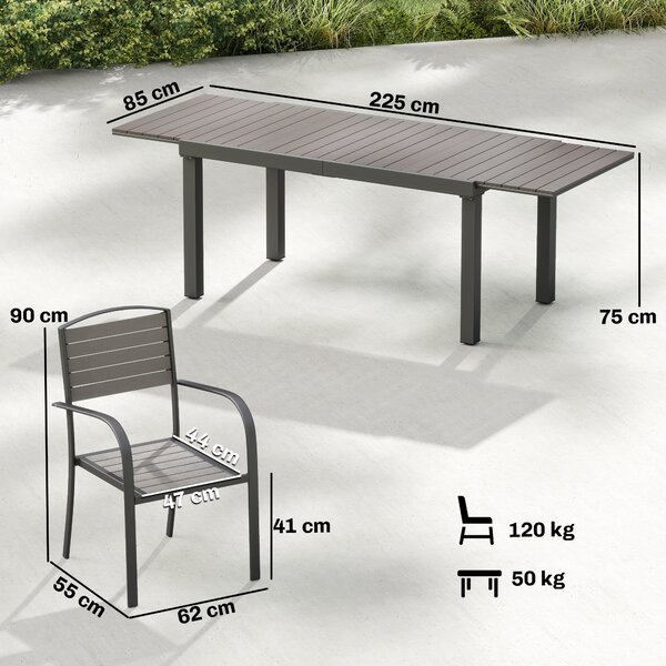 Outsunny Set Pranzo Estensibile Esterni 9 Pezzi, Tavolo Alluminio, 8 Sedie, Grigio | Aosom Italy