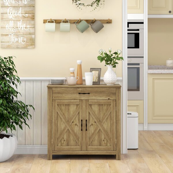 HOMCOM Credenza Cucina Country con Armadietto a 2 Ante e Cassetto, 80x39.7x80cm, Color Legno | Aosom Italy