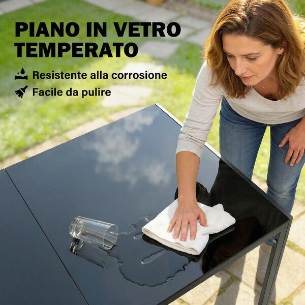 Outsunny Set da Pranzo da Giardino 7 Pezzi, Tavolo e Sedie per 6 Persone, Nero | Aosom Italy