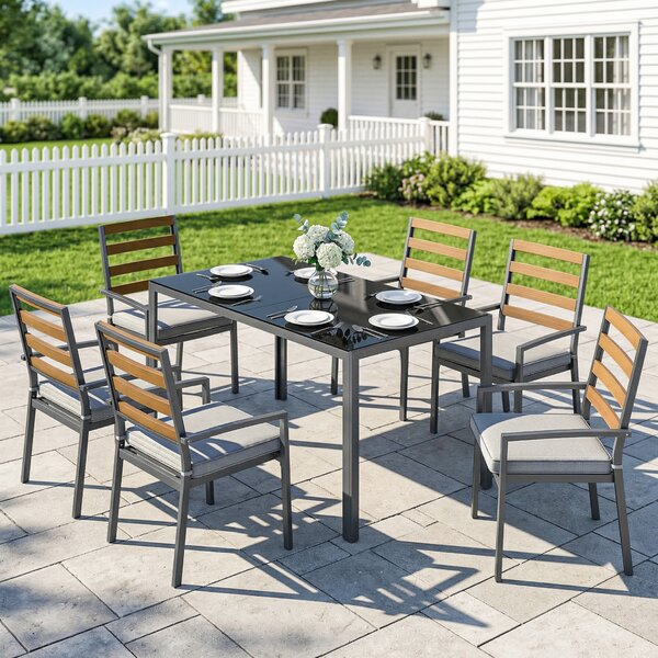 Outsunny Set da Pranzo da Giardino 7 Pezzi, Tavolo e Sedie per 6 Persone, Nero | Aosom Italy