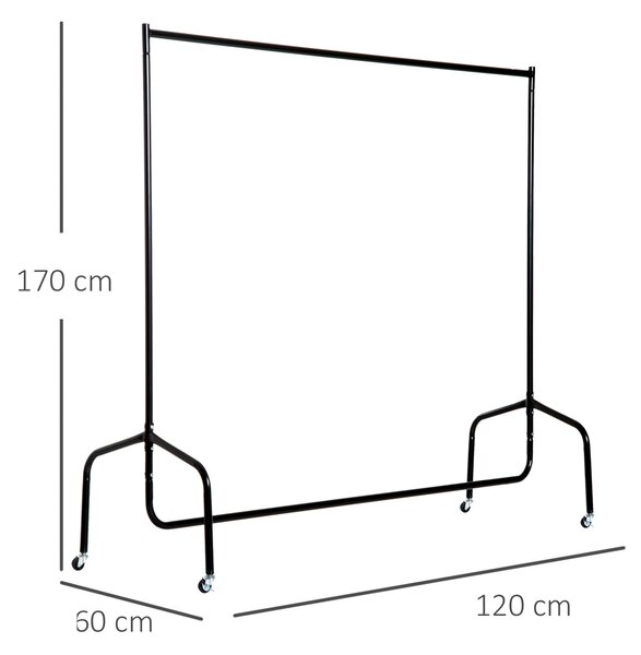 HOMCOM Appendiabiti Attaccapanni in Metallo per Vestiti con Rotelle, 120x60x170 cm, Nero | Aosom Italy