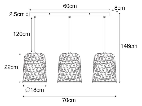 Lampada a sospensione orientale nera con bambù 3 luci - Rayan