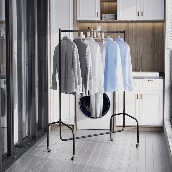 HOMCOM Appendiabiti Attaccapanni in Metallo per Vestiti con Rotelle, 120x60x170 cm, Nero | Aosom Italy