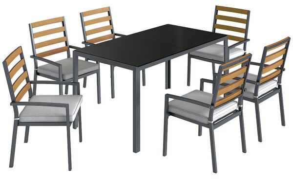Outsunny Set da Pranzo da Giardino 7 Pezzi, Tavolo e Sedie per 6 Persone, Nero | Aosom Italy