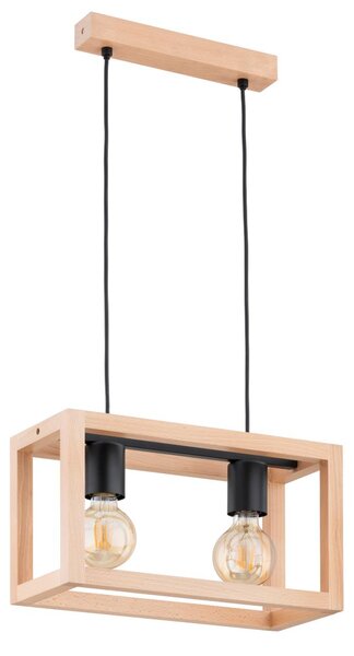 Lampada a sospensione PAKO in legno chiaro e nero, 2xE27x15W, legno, dimensioni: 75x38x16 cm, IP20, Alfa