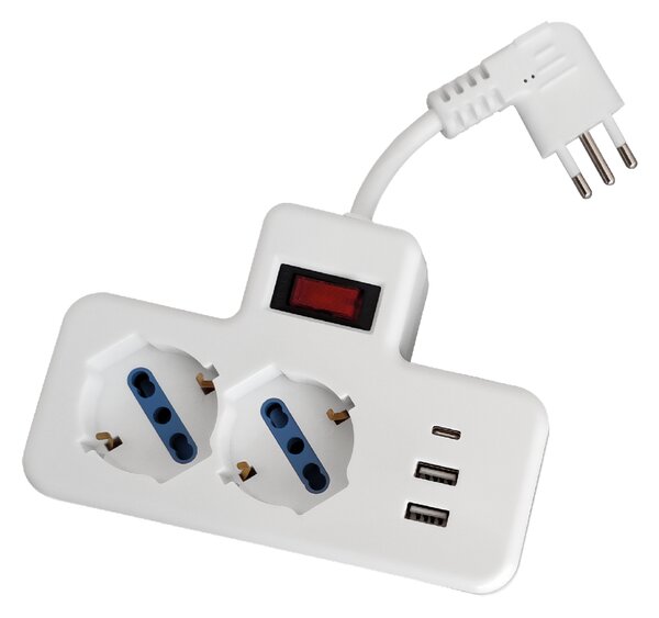 Ciabatta multipresa elettrica 2 posti + 2 porte USB 1 porta Type-C con cavo da 5cm – 2 Prese Schuko Novaline