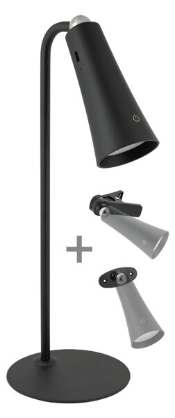 Lampada da tavolo Led touch Tensai 3W Nera portatile a batteria ricaricabile USB Type-C Bianco neutro 4000K Novaline