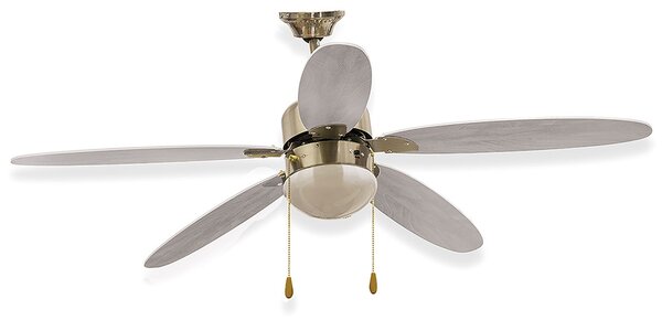 Ventilatore da Soffitto 5 Pale e Lampada E27 in MDF Ø130 cm 3 Velocità Kooper Rovere Bianco