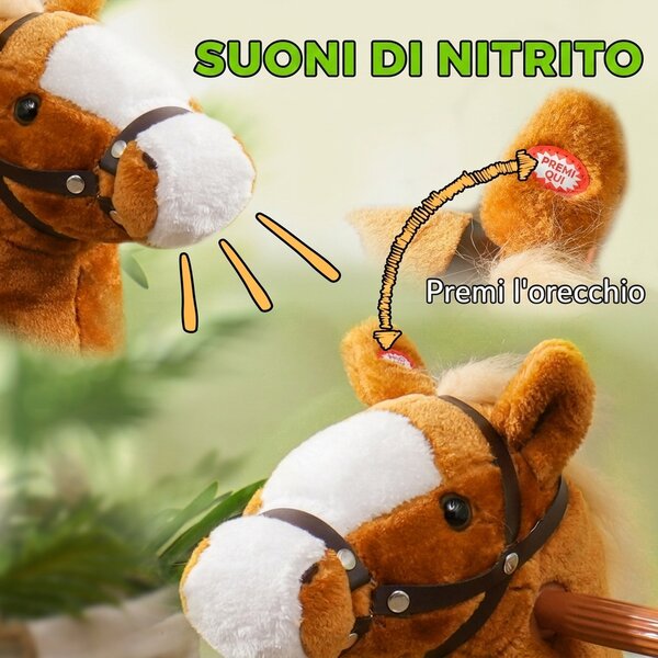 AIYAPLAY Cavallo a Dondolo per Bambini 3+ Anni con Suoni Realistico e Pedale, 70x28x70 cm, Marrone | Aosom Italy