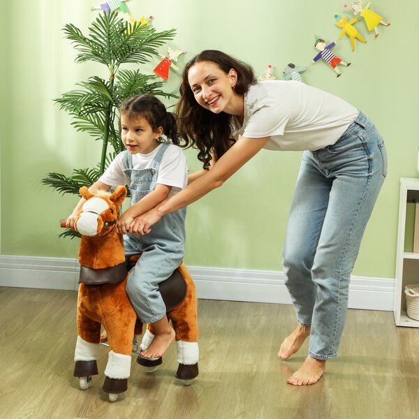 AIYAPLAY Cavallo a Dondolo per Bambini 3+ Anni con Suoni Realistico e Pedale, 70x28x70 cm, Marrone | Aosom Italy