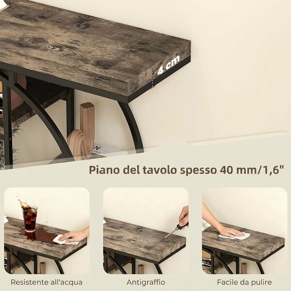 HOMCOM Tavolo Consolle Industriale con Ripiani e Telaio in Acciaio Circolare, 100x30x81.5 cm, Marrone Rustico | Aosom Italy