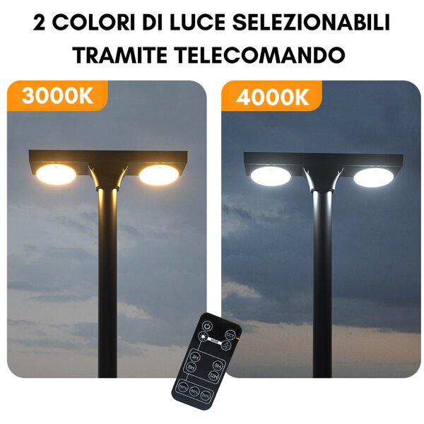 Lampione ad Energia Solare 4800 Lumen Doppia Fonte Luminosa