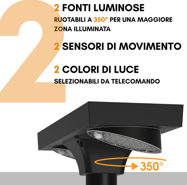 Lampione ad Energia Solare 4800 Lumen Doppia Fonte Luminosa