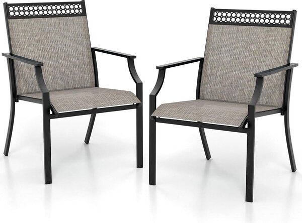 KOMFOTTEU Set da 2 sedie da giardino, sedie da terrazza con braccioli, sedie da balcone con struttura in metallo, portanti fino a 150 kg, sedie da pranzo per patio e terrazza (caffè)