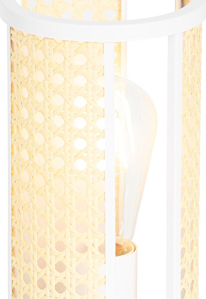 Lampada da tavolo orientale bianca con rattan 12 cm - Akira