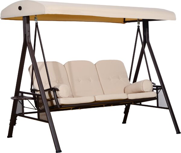 VivaGarden Dondolo da Giardino 3 Posti con Tettuccio Parasole e Portabicchieri in Metallo/Poliestere Dimensioni 207x120.5x174 cm colore Beige