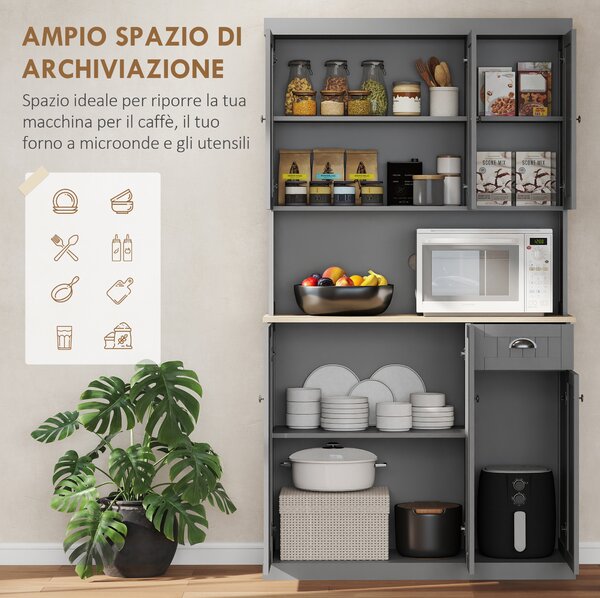 HOMCOM Mobile Cucina Credenza Country con Mensole Regolabili 101x39x180cm Bianco | Aosom Italy