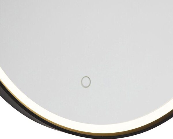 Specchio da bagno nero 50 cm con LED dimmerabile a 3 livelli con touch rotondo - Miral