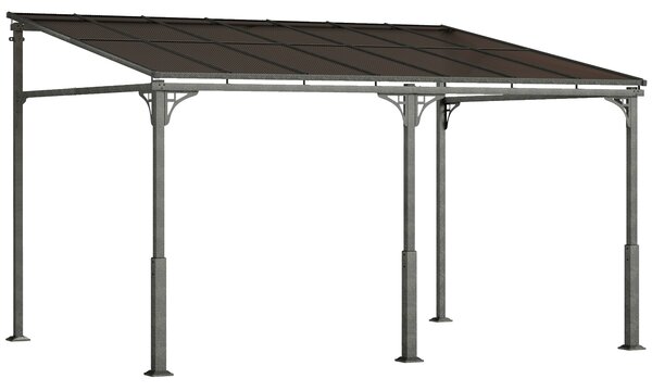 Pergola Addossata 4x3 m con Tetto in Policarbonato Metallo e Alluminio con Viti Marrone