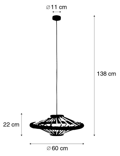 Lampada a sospensione orientale in bambù e nero 60 cm - Evalin