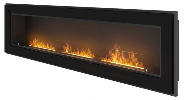 Camino a Bioetanolo da Parete/Incasso 180x49 cm Frame 1800 Nero con Vetro