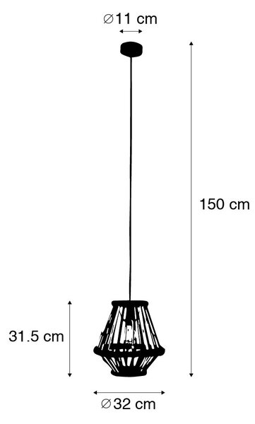 Lampada a sospensione orientale in bambù con nero 32 cm - Evalin