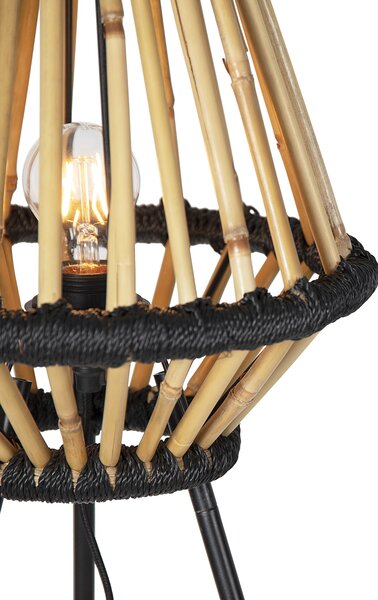 Lampada da terra a treppiede orientale in bambù con nero - Evalin