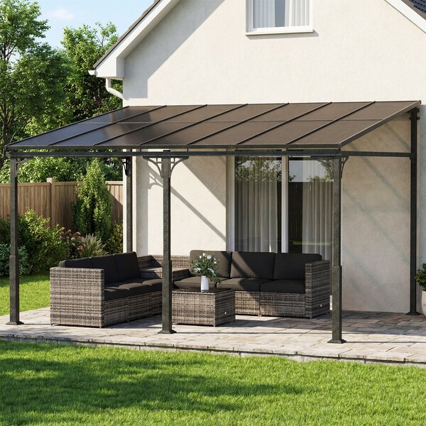 Pergola Addossata 4x3 m con Tetto in Policarbonato Metallo e Alluminio con Viti Marrone